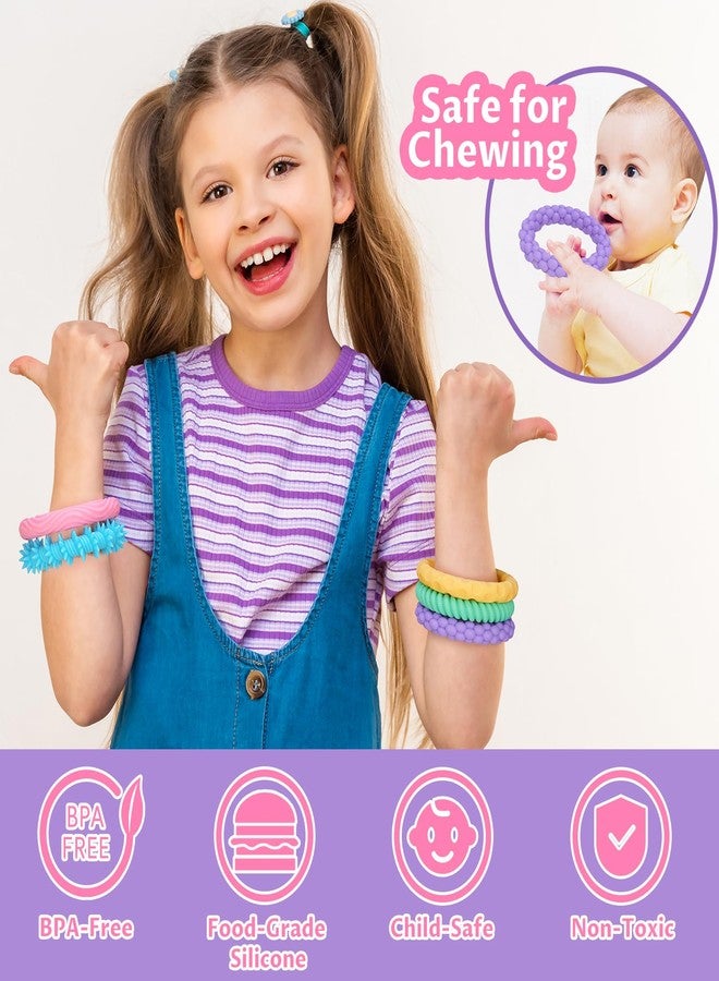 NiToy 5-Pack Macaron Colors Silicone Stretchy Bracelet Fidget Toys for Kids, Textured Design Sensory Chew Toys for Anxiety Relief and Focus, Wearable Stress Relief Band Toys for Toddlers and Children - Image 5